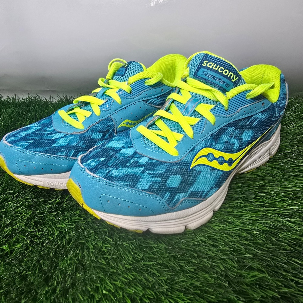 Saucony 8.5 Blue Sapphire Running Shoes Women S15220-2 Teal Lime Green Sneakers - Picture 2 of 10